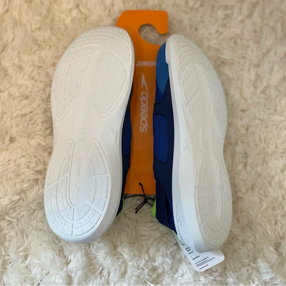Speedo‎ Junior Aqua Sock Boys Water Shoes Blue Lime Green Size Large L 4-5 NEW